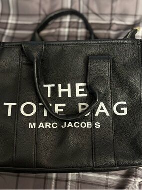 Marc Jacobs Black Leather 'The Tote Bag' with White Logo